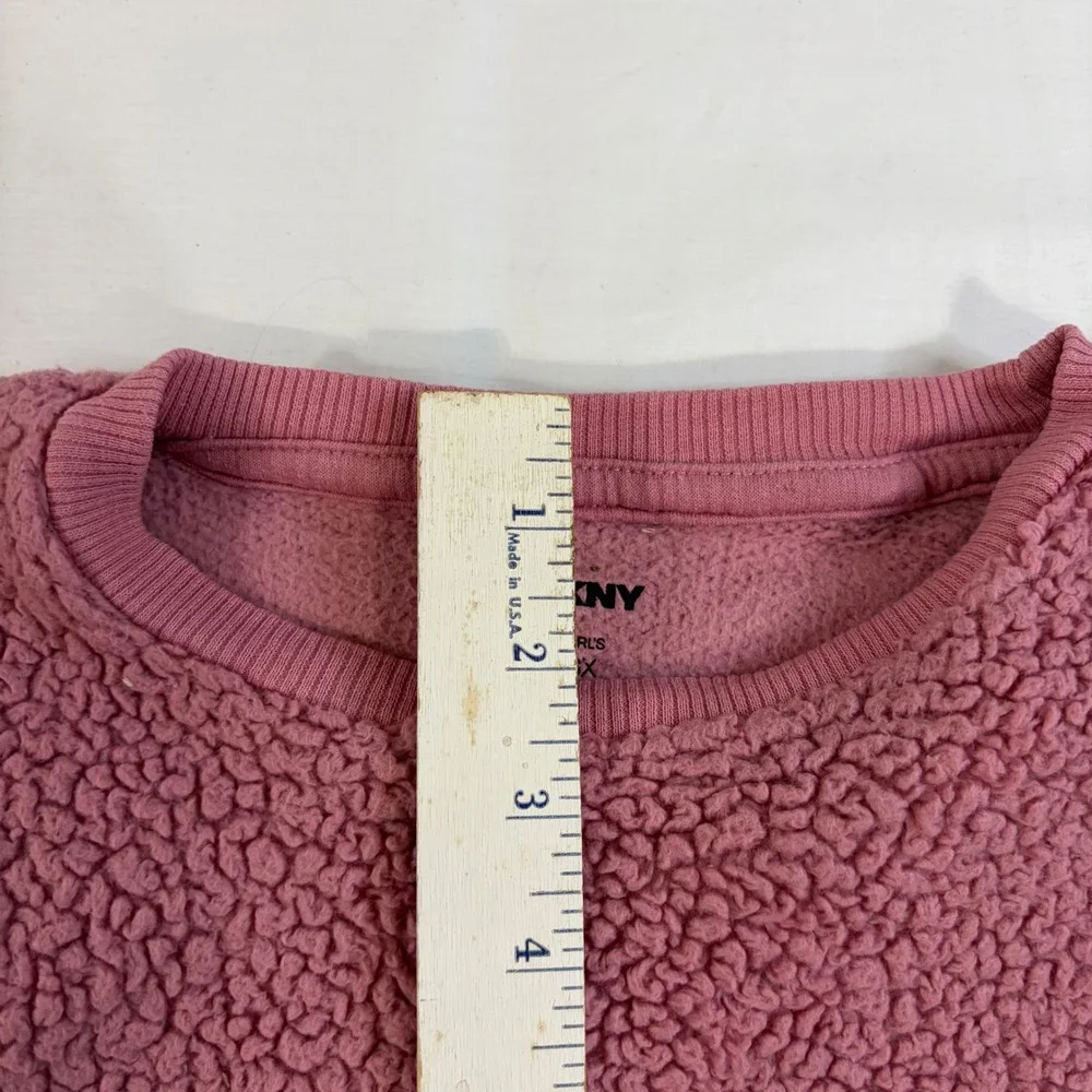 DKNY‎ Girls Pink Sherpa Fleece Ruffle Shoulder Sweatshirt Pullover Size 6X